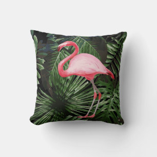 Almofada Preto cor-de-rosa tropical do coxim do flamingo da