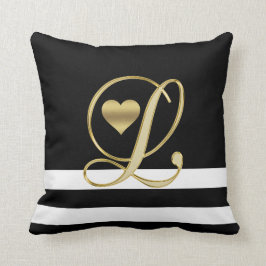 Almofada Preto Dourado/branco das iniciais do monograma