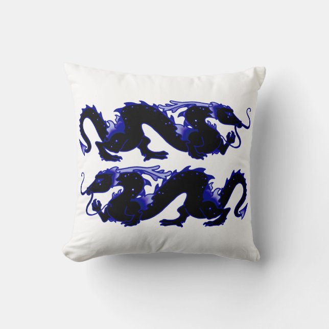 Almofada Preto e azul do dragão do dragão (Frente)