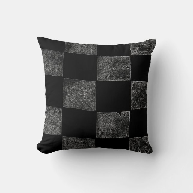 Almofada Preto e bandeira Checkered cinzenta (Frente)