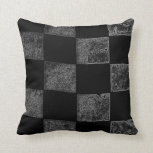 Almofada Preto e bandeira Checkered cinzenta