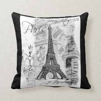 Almofada Preto e Branco da Torre Eiffel de Paris
