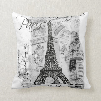 Almofada Preto e Branco da Torre Eiffel de Paris
