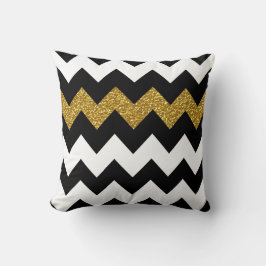 Almofada Preto e brilho Dourado Chevron no branco