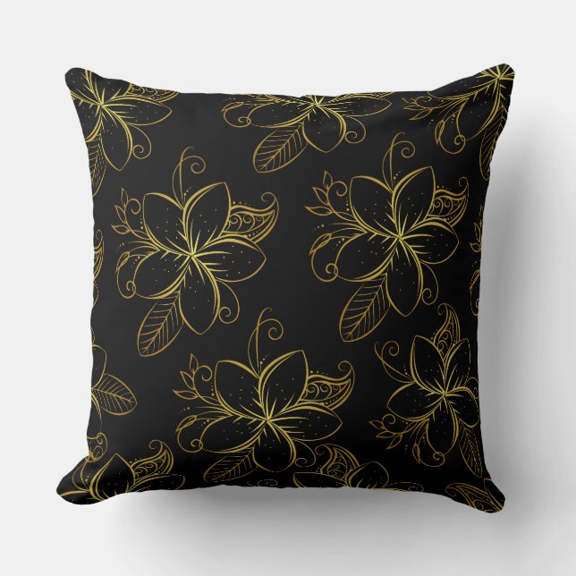 Almofada Preto e Dourado Floral Moderno (Frente)