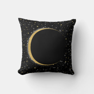 Almofada Preto e Dourado Lua Celestial Magia Estrelas Lunar