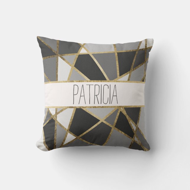 Almofada Preto e monograma Dourado moderno cinzento dos (Frente)