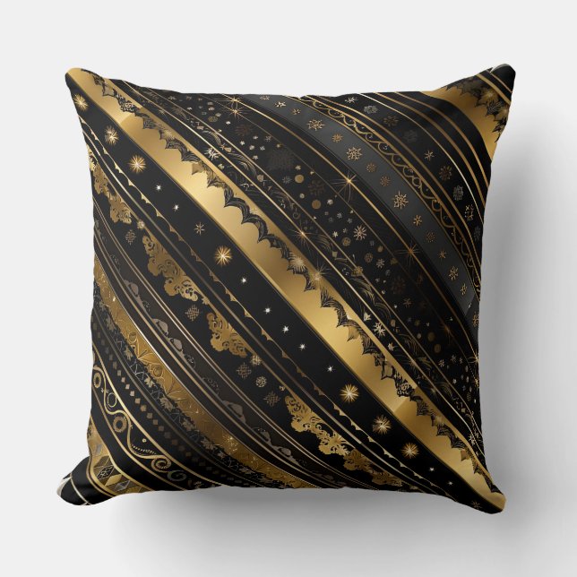 Almofada Preto Elegante E Dourado Diagonal Strike (Frente)