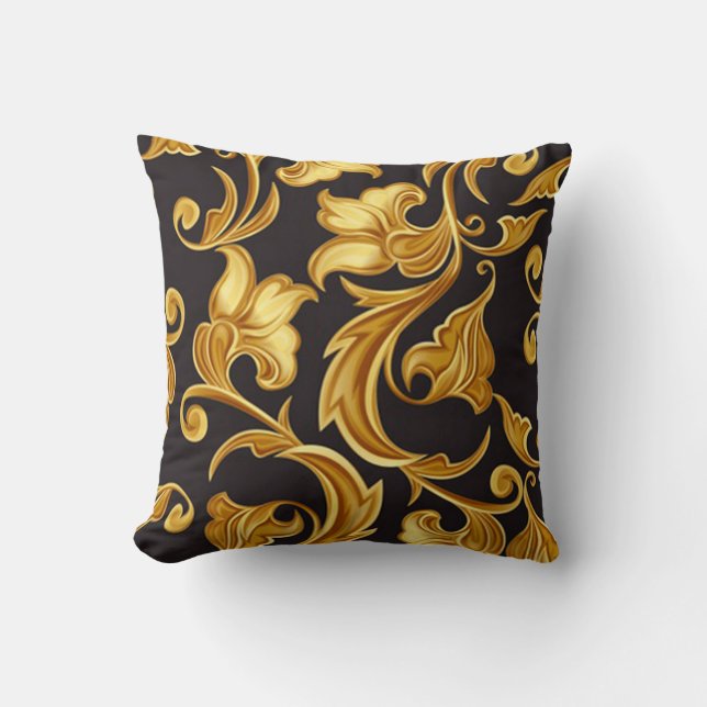 Almofada Preto Floral Dourado (Frente)