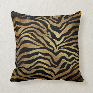 Almofada Preto Glam Dourado africano da pele animal da