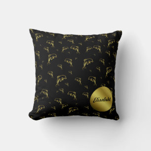 Almofada preto, golfinho, peixe, natureza, aquático, design