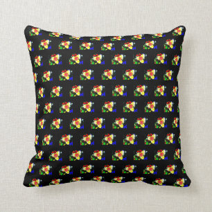 Almofada preto incomum com padrão de flores amarela e verm