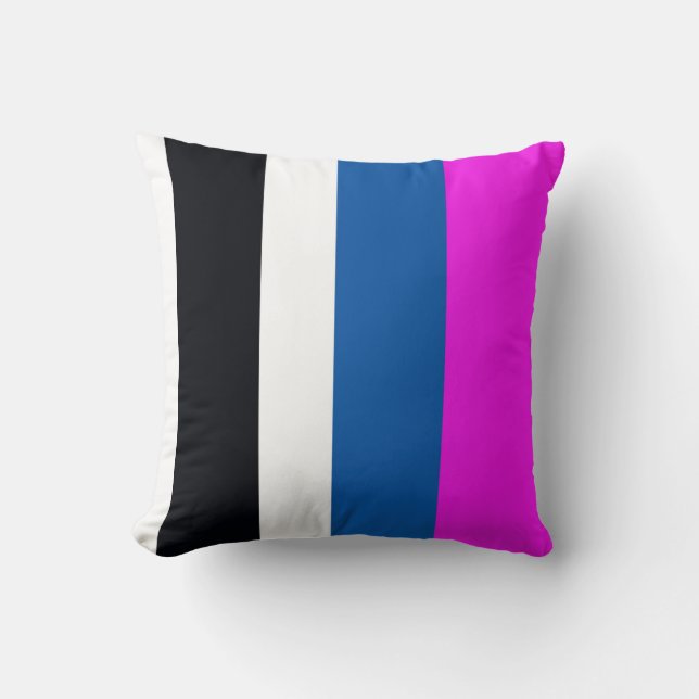 Almofada Preto Jet, Branco Puro, Azul Turquesa, Listras Ros (Frente)