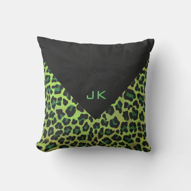 Almofada Preto-leopardo e Verde com Monograma (Frente)