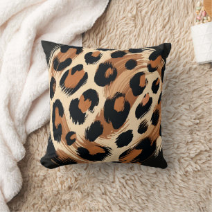 Almofada Preto Marrom Creme Pintado Estampa Animal Leopardo