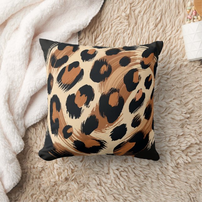 Almofada Preto Marrom Creme Pintado Estampa Animal Leopardo (Cobertor)