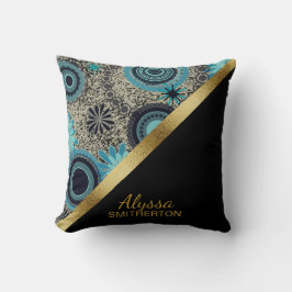 Almofada Preto-negro-negro-retrô-legante Dourado personaliz