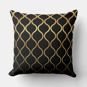 Almofada Preto, ouro, design abstrato legal, na moda, retro