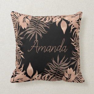 Almofada Preto tropical Dourado do rosa floral conhecido do