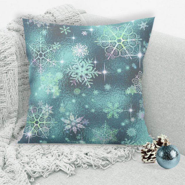 Almofada Prettiest Snowflakes, Teal ID846 (Criador carregado)