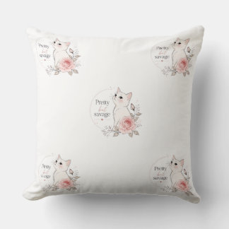Almofada Pretty But Savage Kawaii Cat Rose Pillow