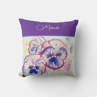 Almofada Pretty Floral Pastel Pansy Purple Watercolor 