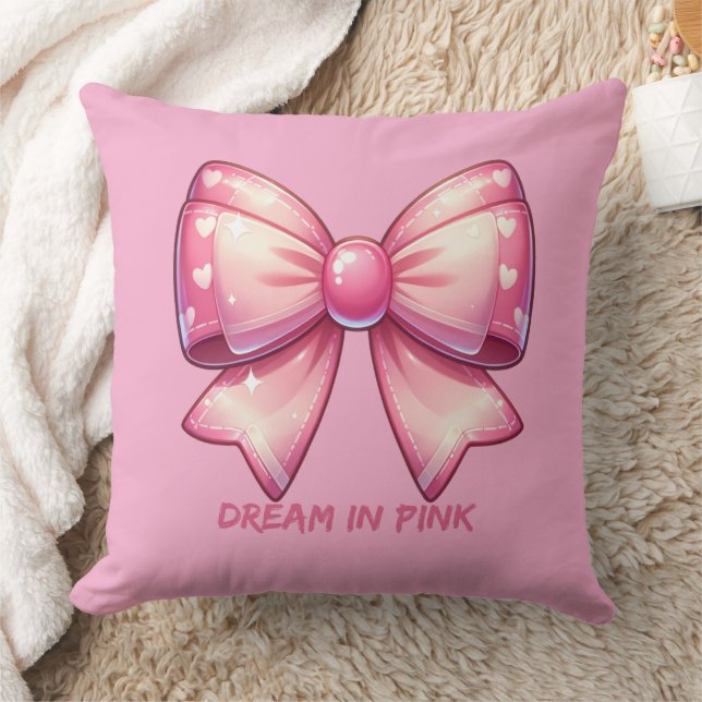 Almofada Pretty Pink Bow-Dream in Pink Throw Pillow (Cobertor)
