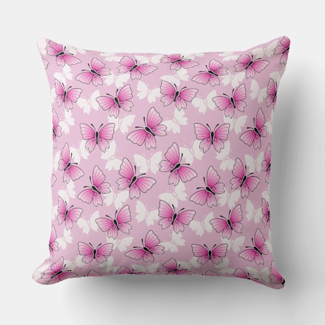 Almofada Pretty Pink Butterfly Pattern Throw Pillow (Frente)