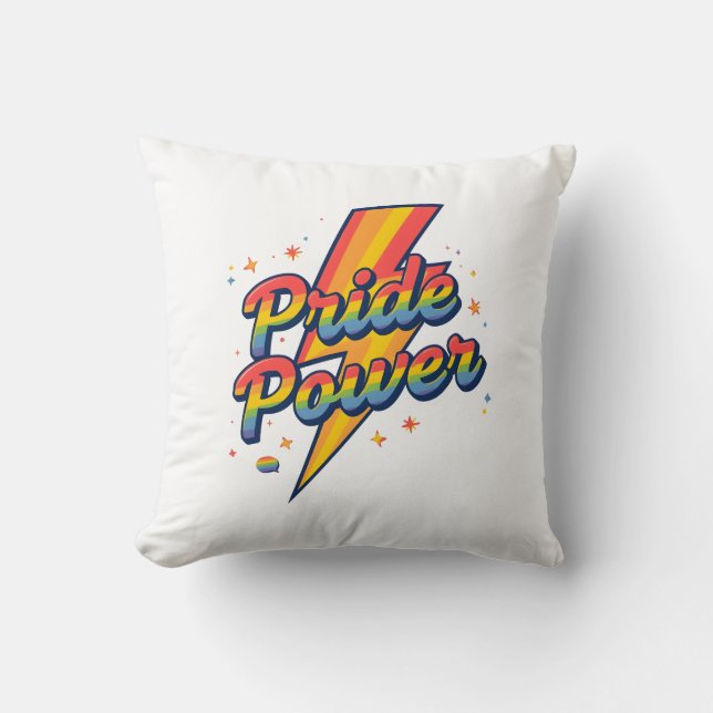 Almofada Pride Power Lightning – LGBTQ+ Rainbow Quote  (Frente)