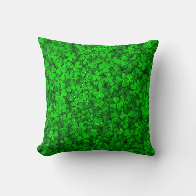 Almofada Primavera de shamrock verde com trevo (Frente)