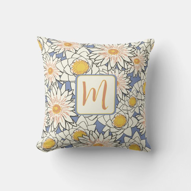 Almofada Primavera Floral Yellow Blue Monograma (Frente)