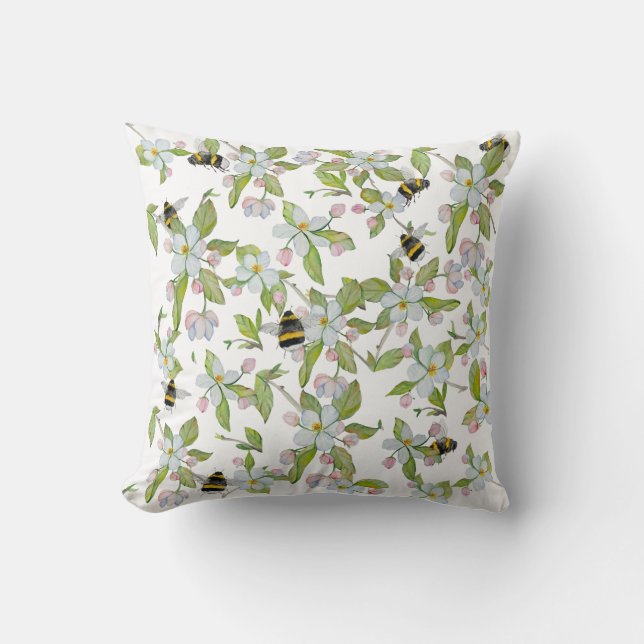 Almofada Primavera jardim florescente e mamangabas (Frente)