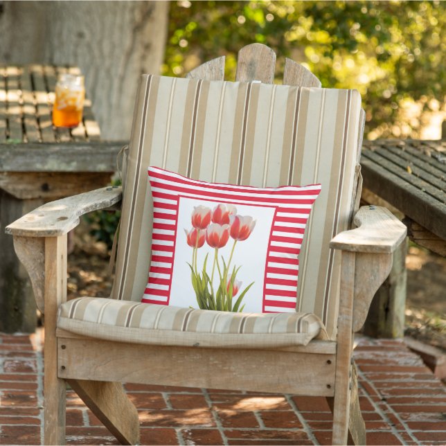 Almofada Primavera Style Red Tulip Flower Outdoor Travessei (Cadeira)