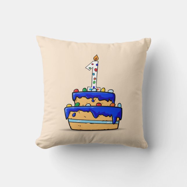 Almofada Primeiro aniversario, 1 no Bolo Azul Doce (Frente)