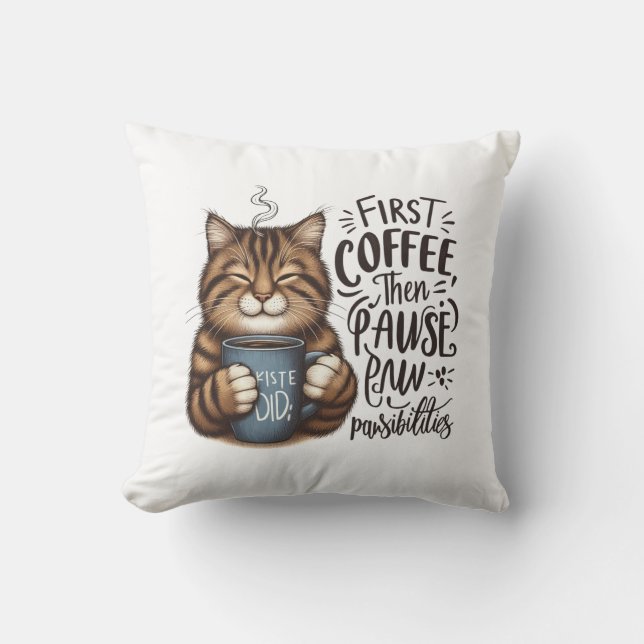 Almofada Primeiro Café Depois Pawsibanites Gato (Frente)