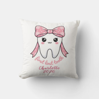 Almofada Primeiro Dente de Bebê Laço Rosa Kawaii Milestone