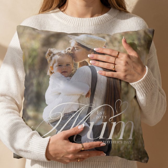 Almofada Primeiro Dia das Mães Presente de Lembrança de Fot (First Mother’s Day Mum Baby Photo Keepsake Gift Throw Pillow2)