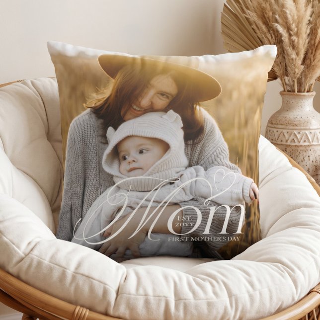 Almofada Primeiro Dia das Mães Presente de Lembrança de Fot (First Mother’s Day Mom Baby Photo Keepsake Gift Throw Pillow)