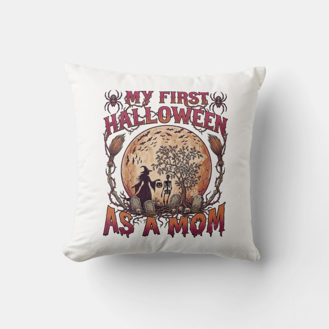 Almofada Primeiro Halloween Como Mãe Bruxa Esqueleto Lua_1 (Frente)