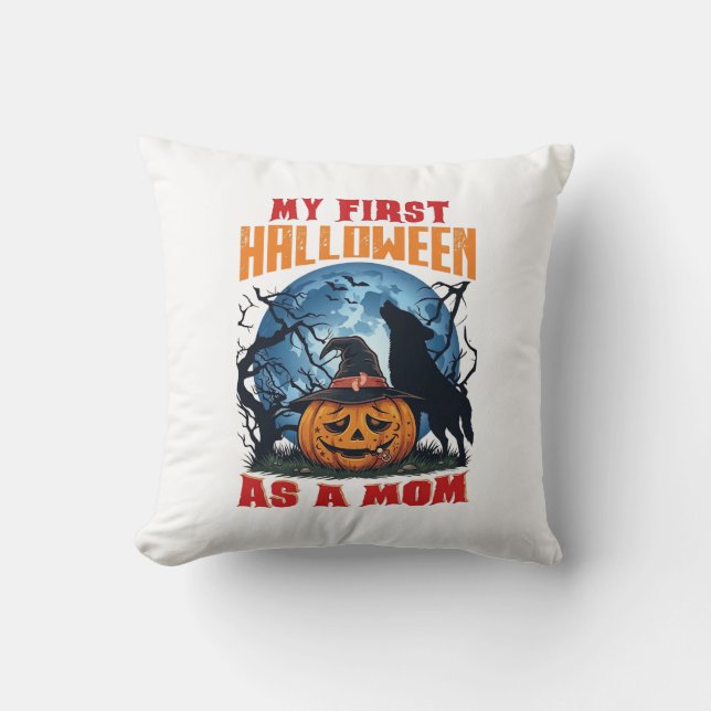 Almofada Primeiro Halloween Como Mamãe Pumpkin Wolf Moon_1 (Frente)