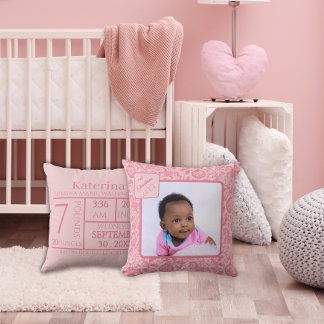 Almofada Primeiro Natal da Menina Foto Toalete Rosa