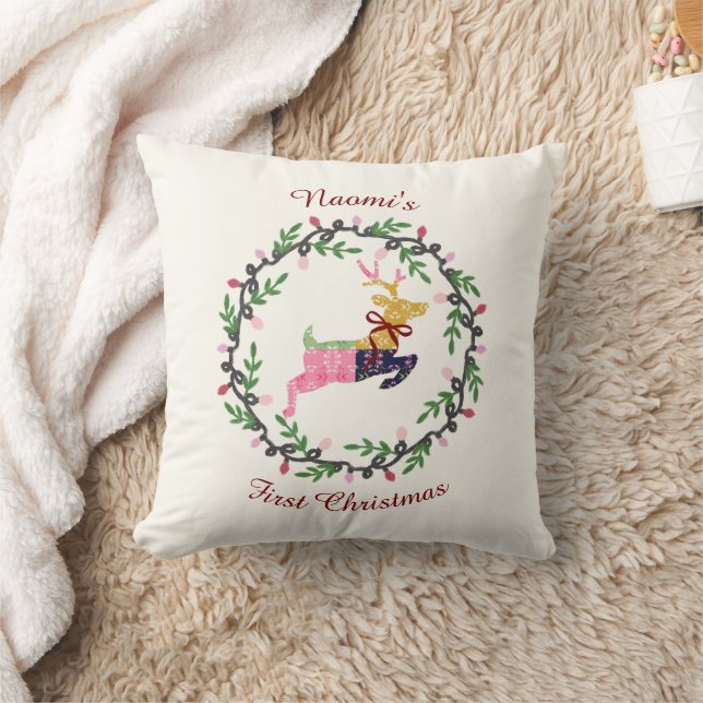 Almofada Primeiro Veado de Natal com Coroa Personalizada (Cobertor)