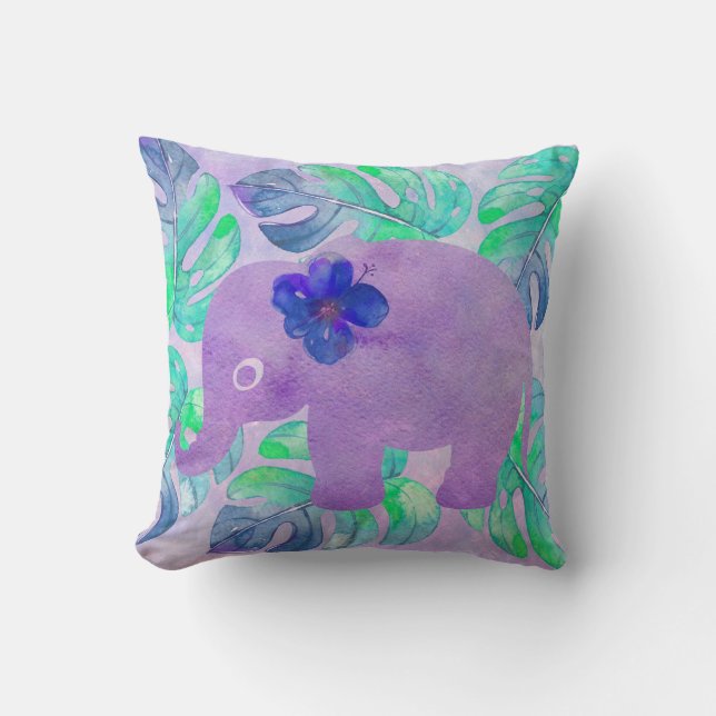 Almofada Primitiva de Folha de Monstera de Elefante de Aqua (Frente)