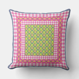 Almofada Primroses e Gingham, ao estilo do país