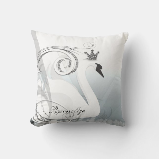 Almofada Princesa Cisne Prata & Branco Chique Personalizado (Frente)