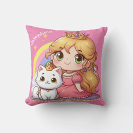 Almofada Princesa Cuta Personalizável com Gato Branco
