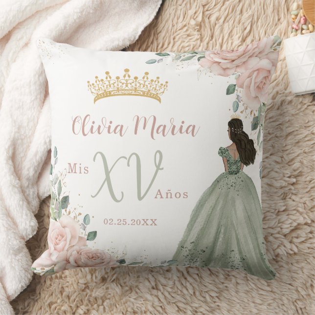 Almofada Princesa Floral Rosa Blush Sage Dress Quinceañera (Cobertor)