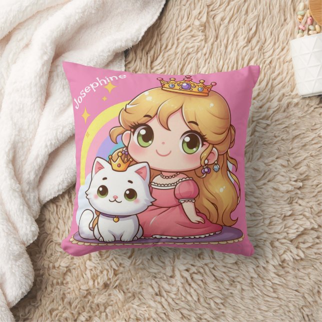 Almofada Princesa fofa personalizável com gato branco (Cobertor)
