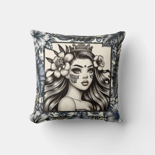 Almofada Princesa Polinésia Floral Azul Tribal