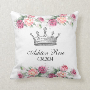 Almofada Princesa Rosas de Coroa Travesseiro de Bebês Pers
